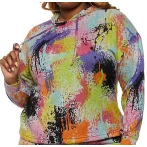 Jolie & Joy Abstract Graphic Print Pullover Hoodie Sweater Multicolor L NWT